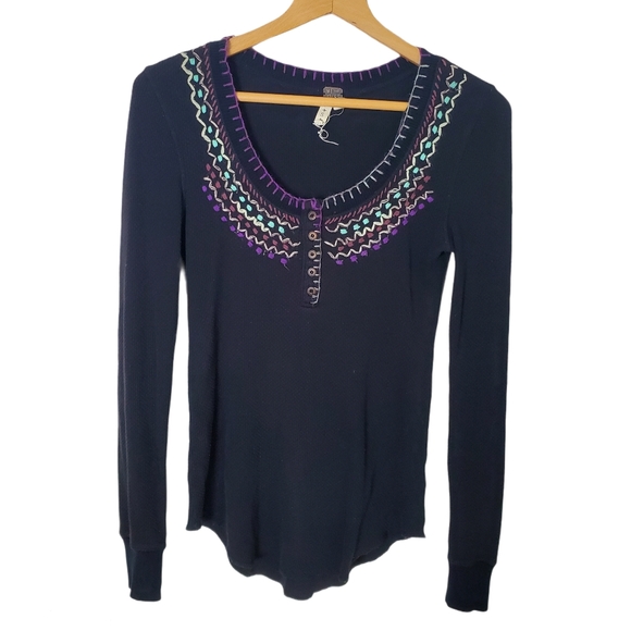 Free People Tops - Free People Blanket Stitch Embroidered Thermal